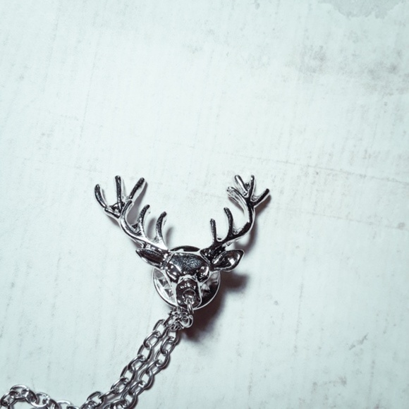 Antler Stag Elk Layer Silver Lapel Collar Pin - Picture 4 of 6